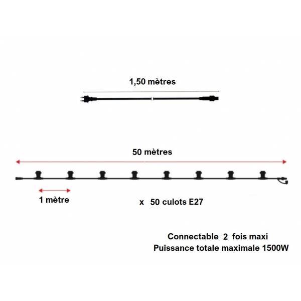Guirlande guinguette 50M 50 douilles E27 professionnelle extensible IP65 exterieur - Image 3