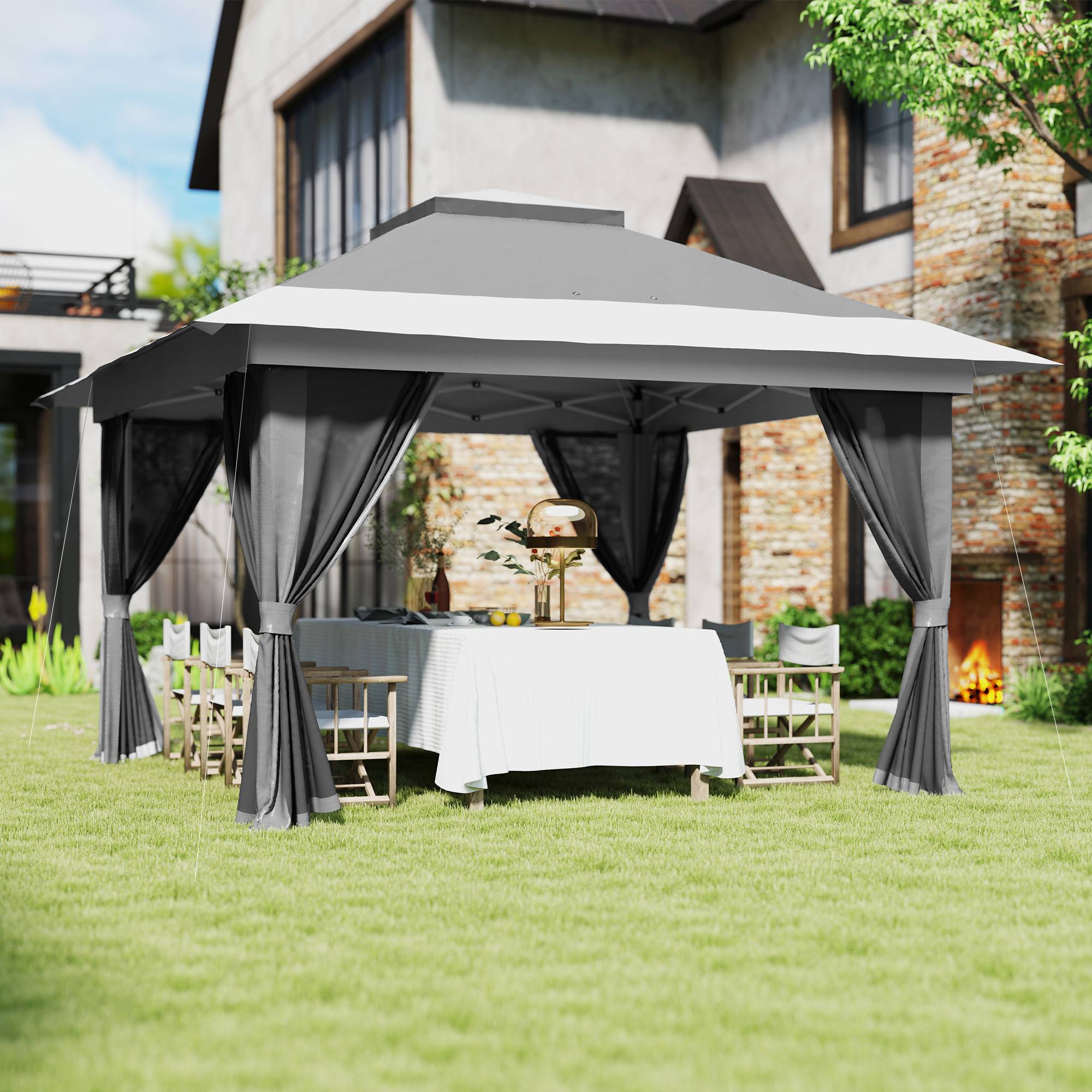 ComfortXL - Tonnelle pliante métal toile Oxford jardin moustiquaires UPF50+ 3,6 x 3,6 m gris foncé - ComfortXL Outdoor Living - Image 4