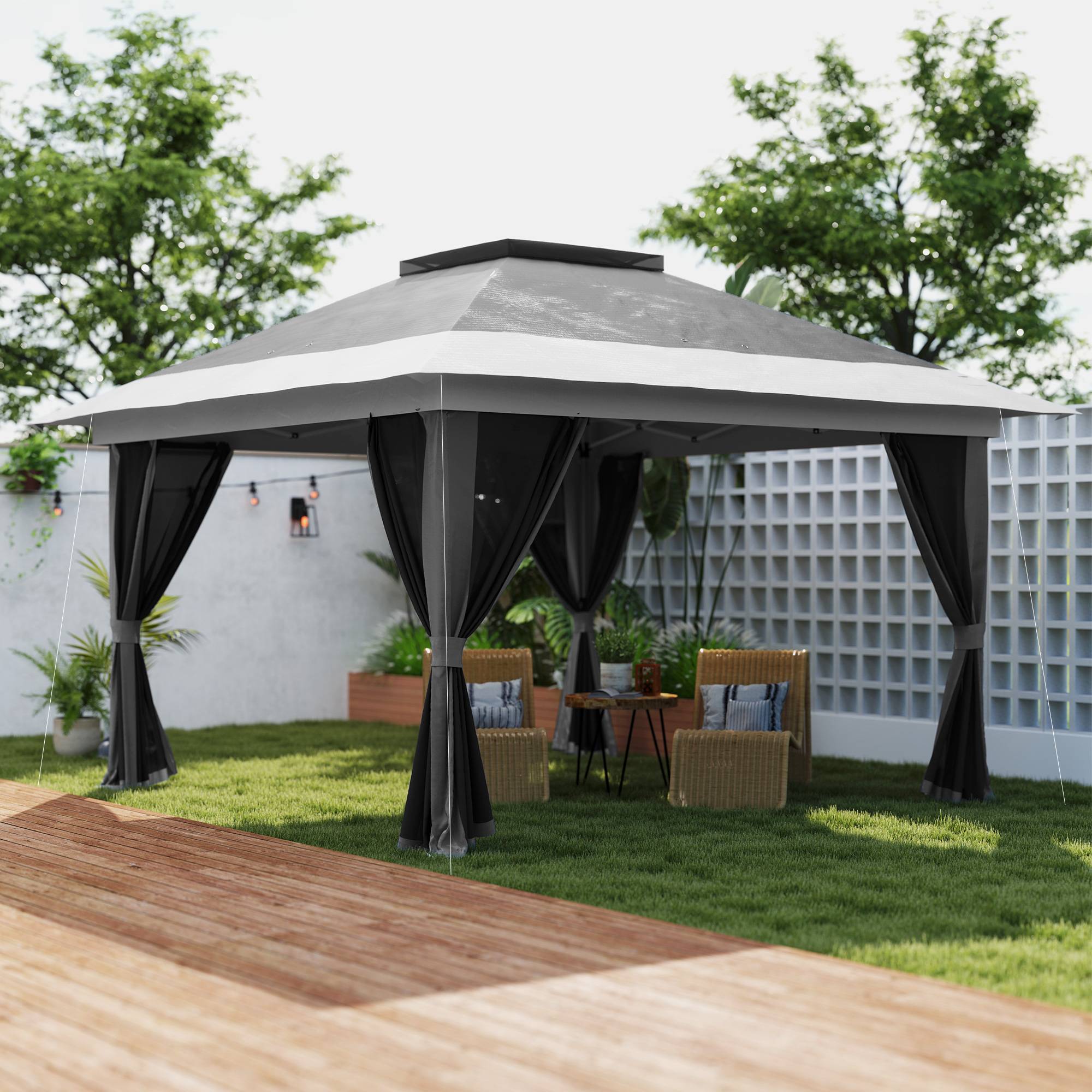 ComfortXL - Tonnelle pliante métal toile Oxford jardin moustiquaires UPF50+ 3,6 x 3,6 m gris foncé - ComfortXL Outdoor Living - Image 3