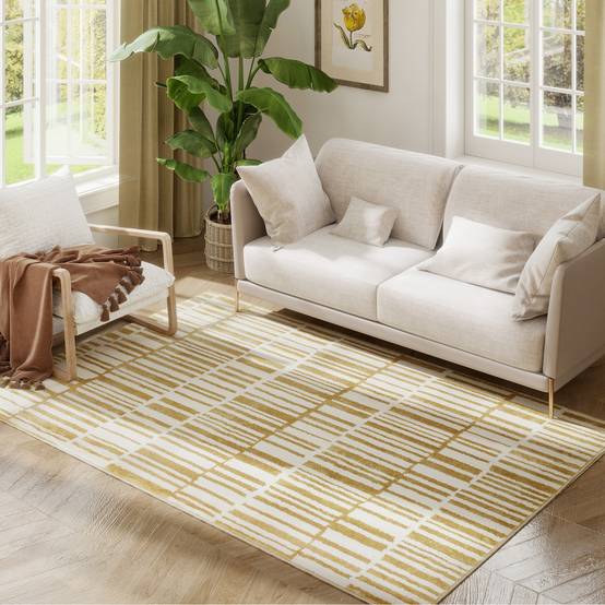 Sans Marque - Tapis salon 170x120 cm lavable machine poils courts style moderne crème salon chambre - Image 1
