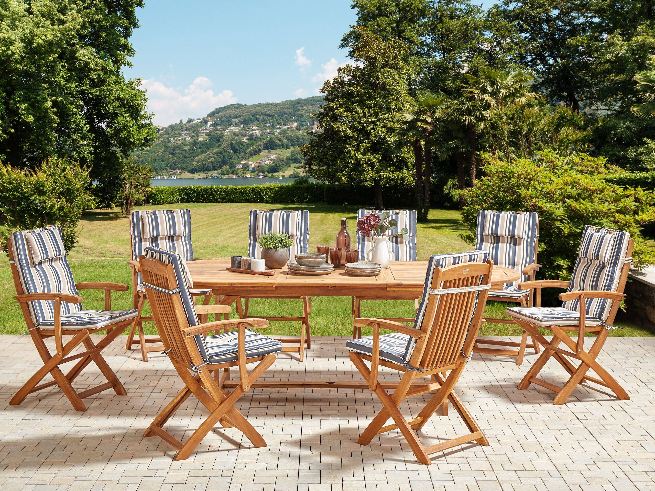 Beliani - Set de salle à manger, 8 Personnes Acacia Multicolore MAUI II - 220x100x74- Beliani - Image 1