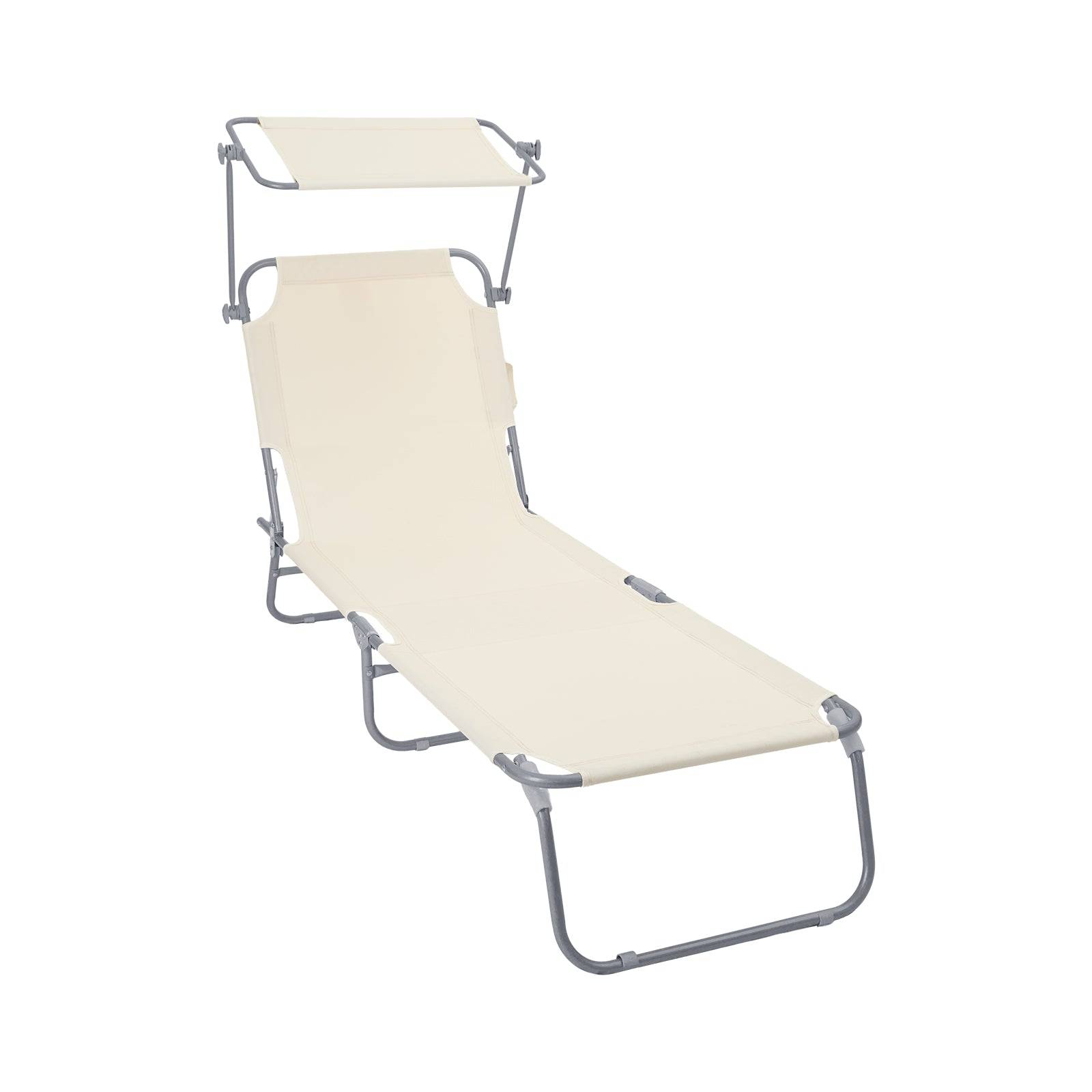 Chaise longue pliante avec pare soleil - Transat 4 positions - Bain de soleil portable en polyester - Beige - VOUNOT® - Image 1