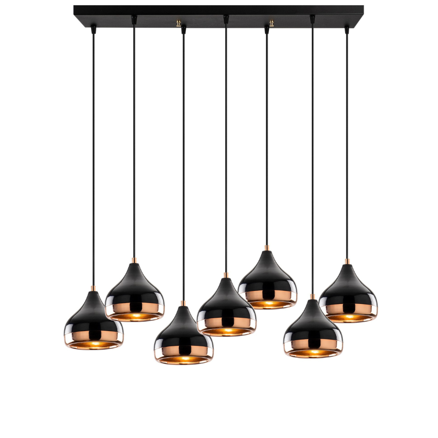 Concept Usine - Suspension filaire noire et cuivrée 7 lampes MAYA
