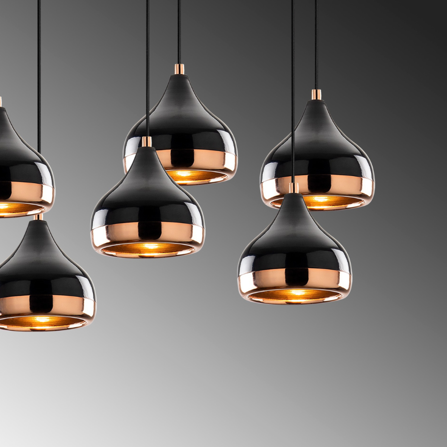 Concept Usine - Suspension filaire noire et cuivrée 7 lampes MAYA - Image 3