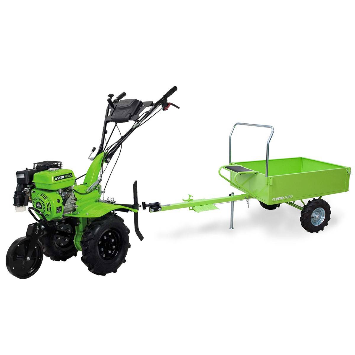 Motoculteur à essence 5200 W 213 cm³ 7CV 4T + Fraise + Remorque 242 x 100 x 127 cm VITO - Image 1