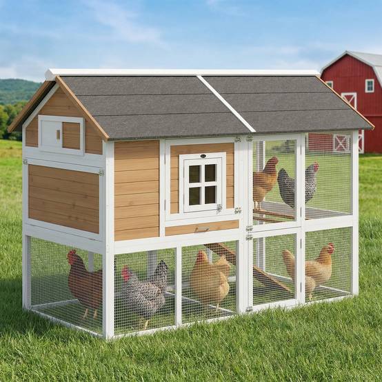 Poulailler en bois avec sortie, nichoir, bac extractible et toit asphalte pour 4 poules 200x104x145cm marron - Image 3