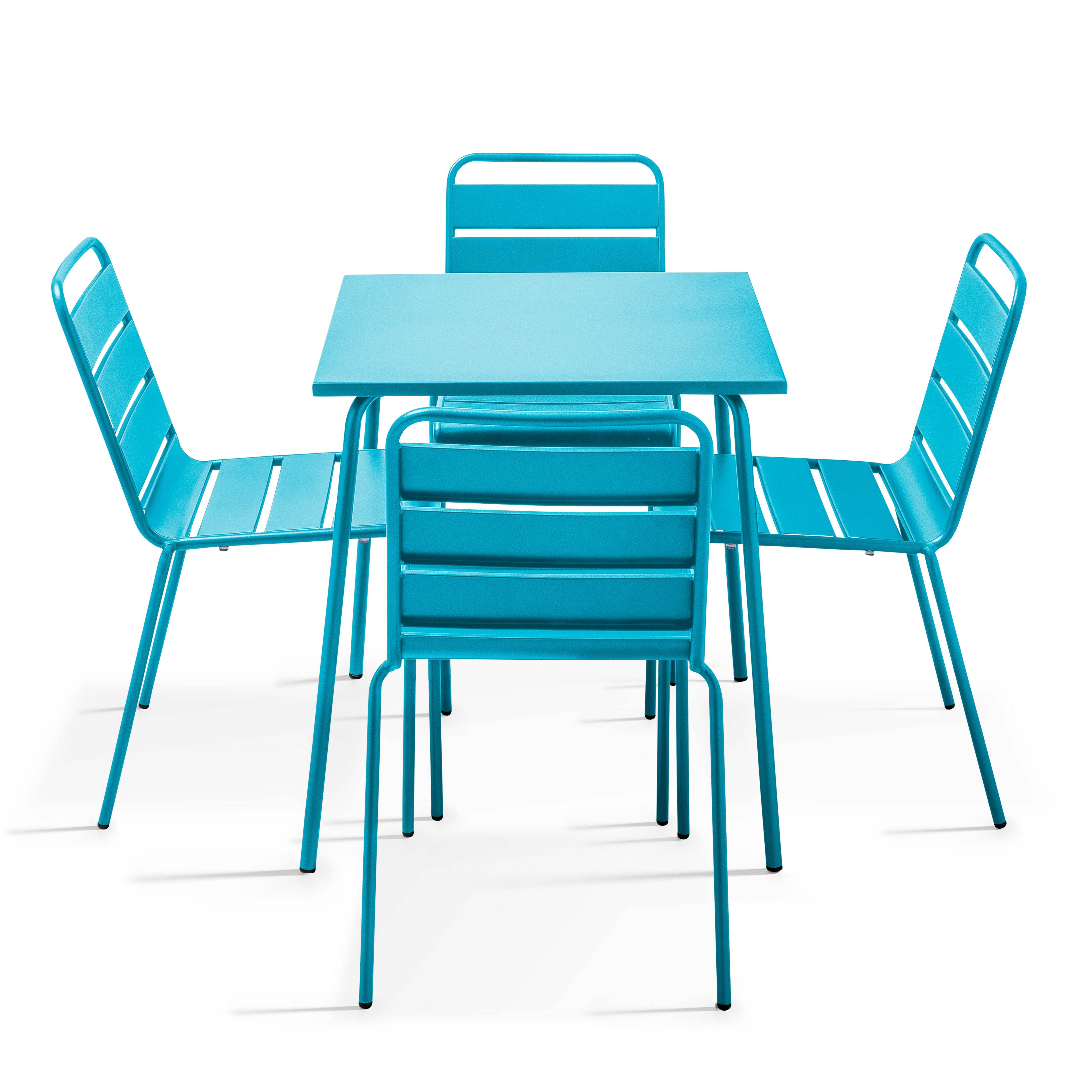 Oviala - Ensemble table de terrasse et 4 chaises en métal bleu Palavas - Oviala - Image 1