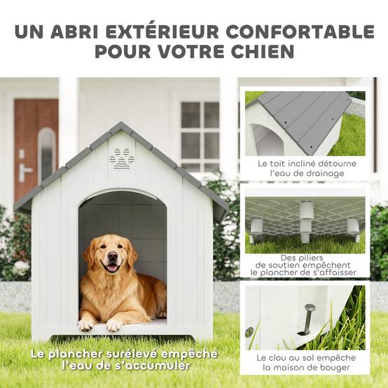 Niche extérieure pour chien polypropylène étanche, ventilée, plancher surélevé, gris clair - Image 6