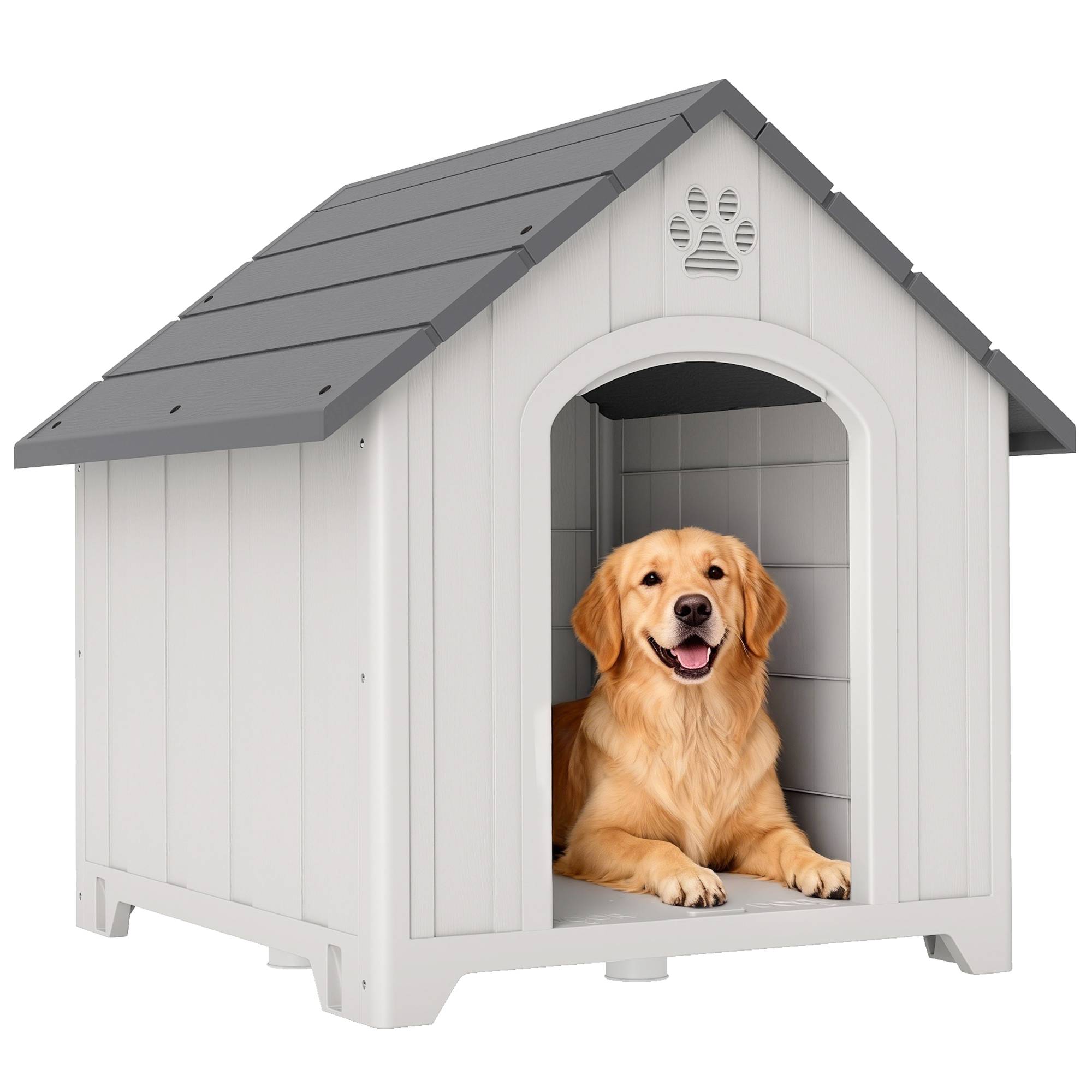 Niche extérieure pour chien polypropylène étanche, ventilée, plancher surélevé, gris clair - Image 1