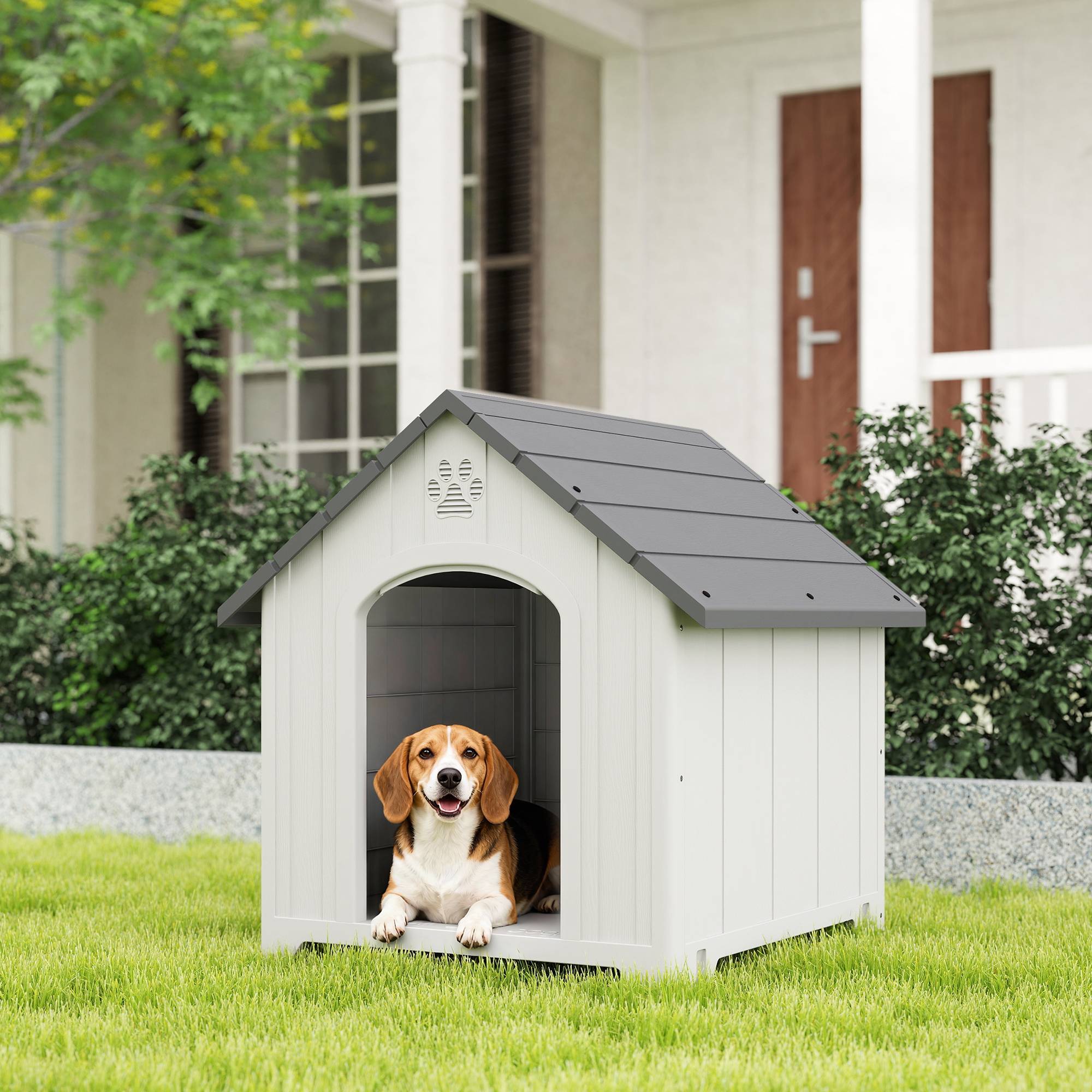 Niche extérieure pour chien polypropylène étanche, ventilée, plancher surélevé, gris clair - Image 4