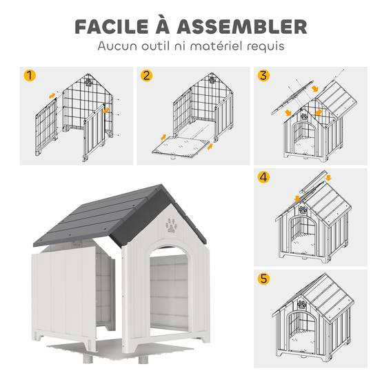 Niche extérieure pour chien polypropylène étanche, ventilée, plancher surélevé, gris clair - Image 9