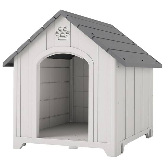 Niche extérieure pour chien polypropylène étanche, ventilée, plancher surélevé, gris clair - Image 2