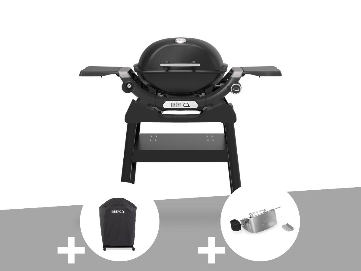 Weber - Barbecue à gaz Q 1200N noir avec pied + Housse + Rôtissoire - Weber - Image 1