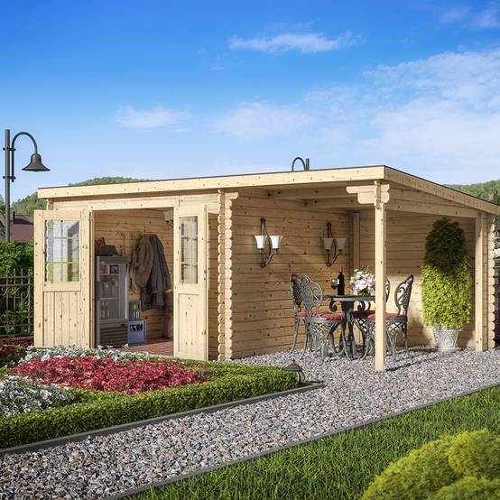 Eden Partenaire Jardin - Abri de jardin en bois mono pente de 9m² et auvent de 6m² - Image 1