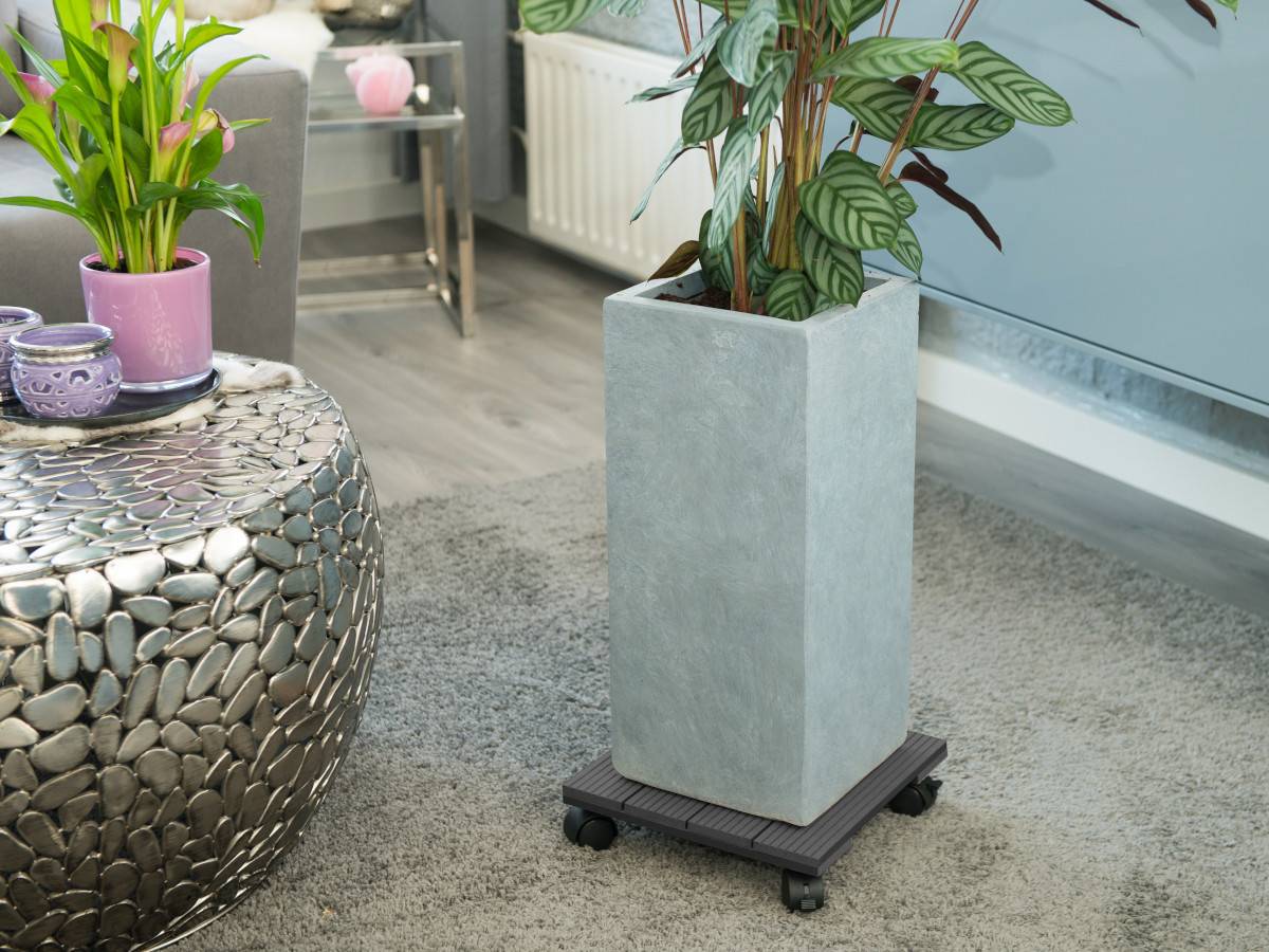 Support roulant - bois composite, coloris anthracite, charge maxi 50 kg, 4 roulettes - 30 x 30 cm - Nature - Image 2