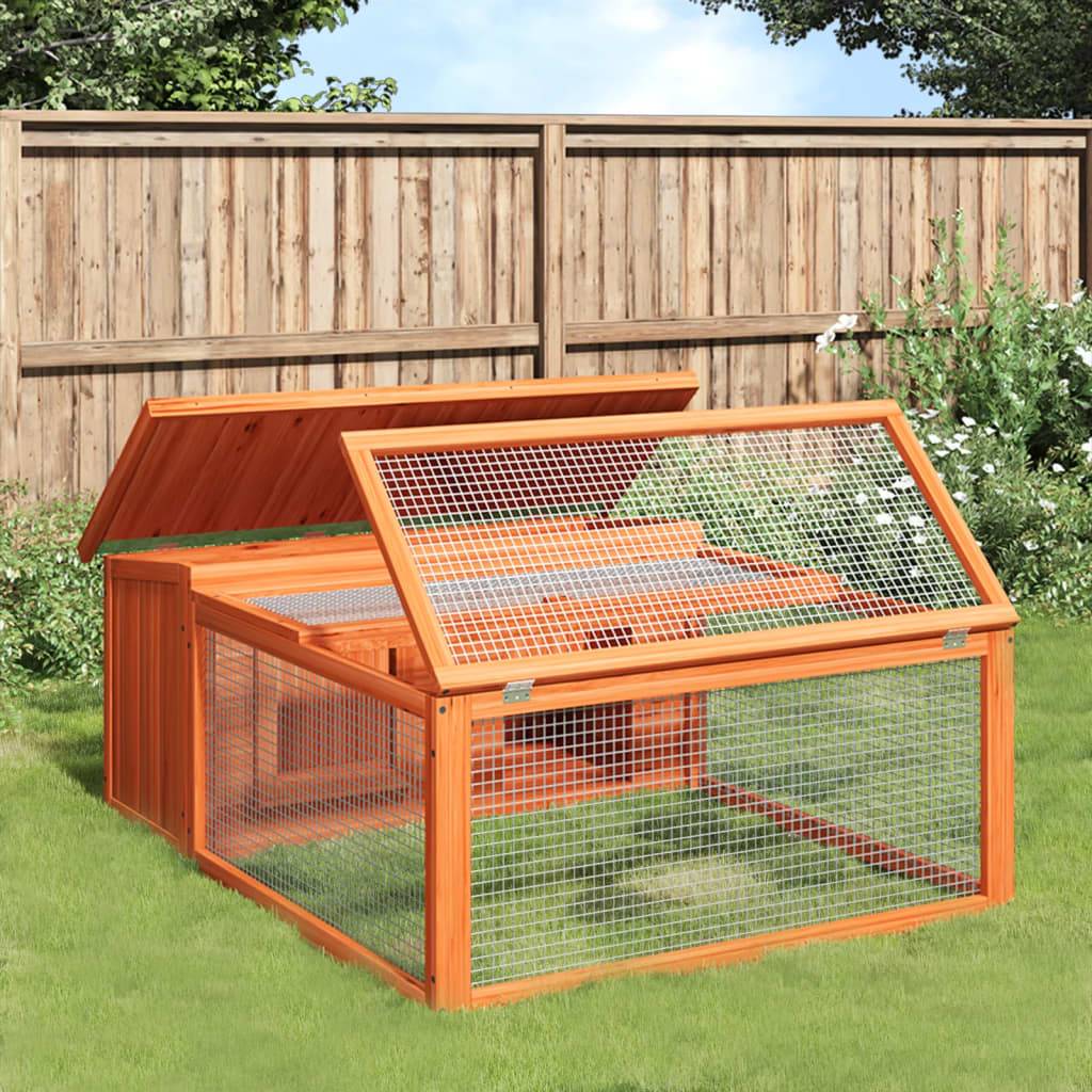 Clapier à lapins en bois avec parc de jeu pour jardin marron – ComfortXL Outdoor Living - Image 1