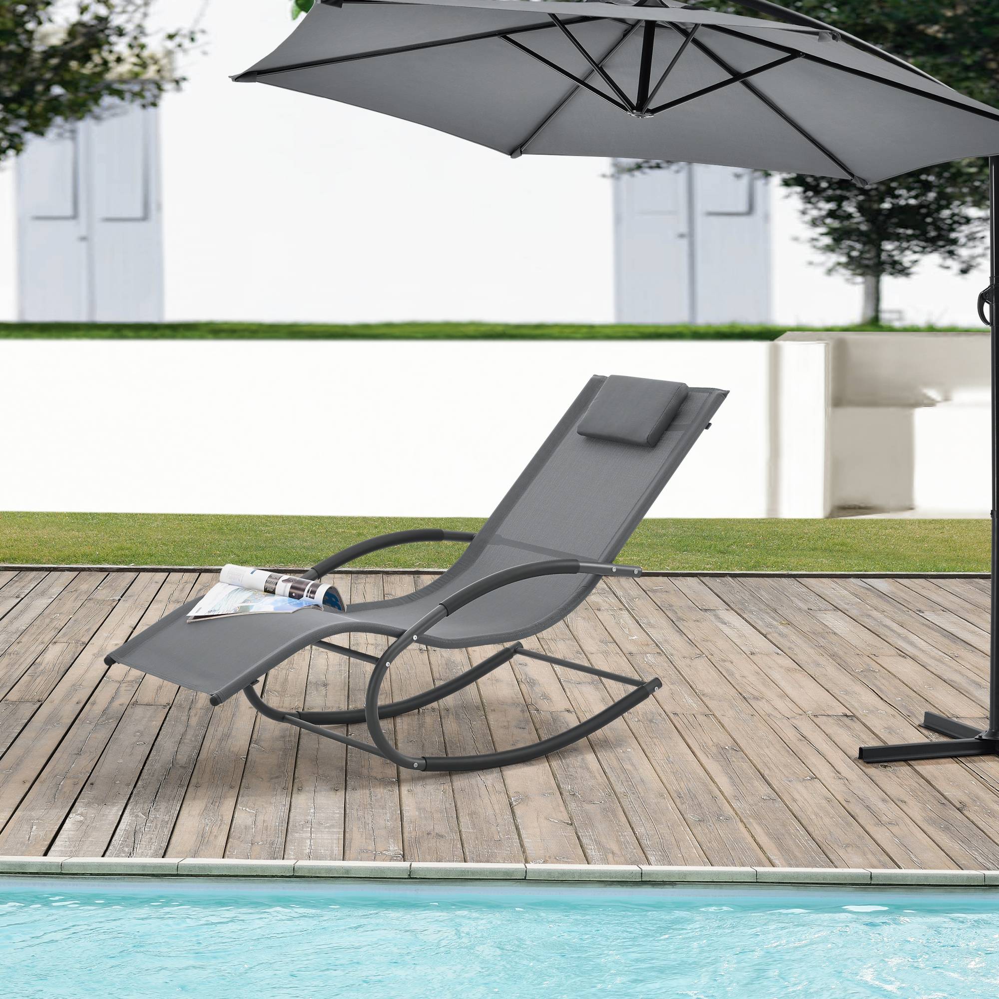 Bain de soleil à bascule Tarent acier textile 174 x 63 x 88 cm gris foncé [en.casa] - Image 2