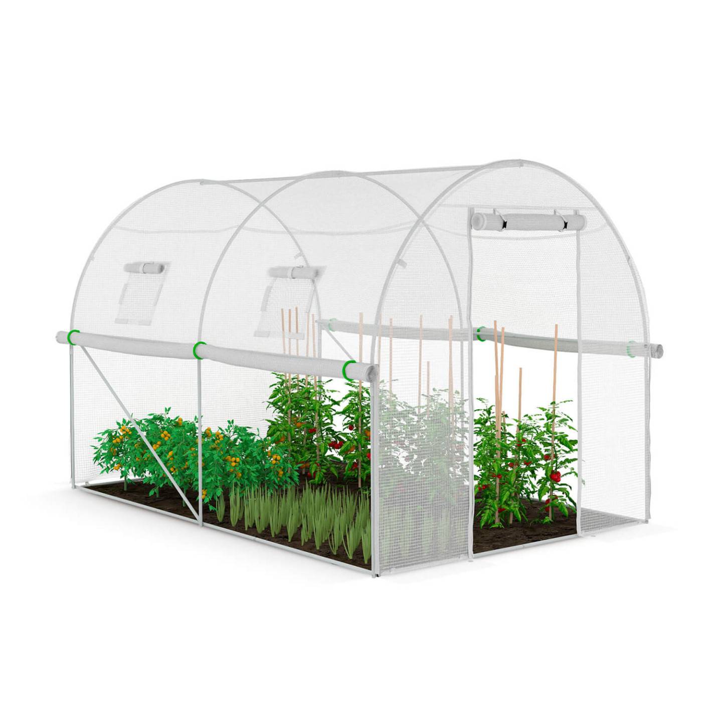 IDMARKET - Bâche de rechange pour serre de jardin tunnel 6m² 3 x 2 x 2 m anti-UV avec porte et fenêtres ROMA blanche toutes saisons - Image 3