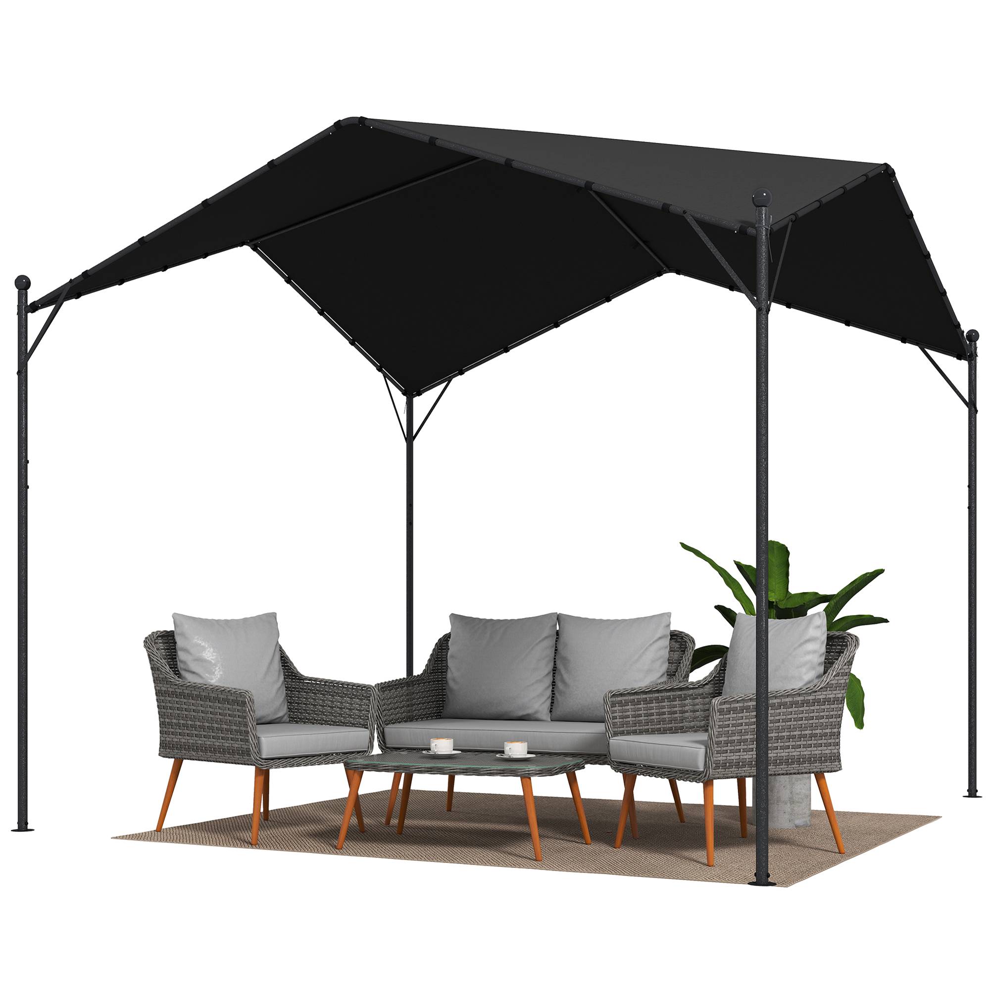 Pergola jardin 3x3 m, toile UPF30+, métal galvanisé, toit incliné, extérieur, gris - Image 2