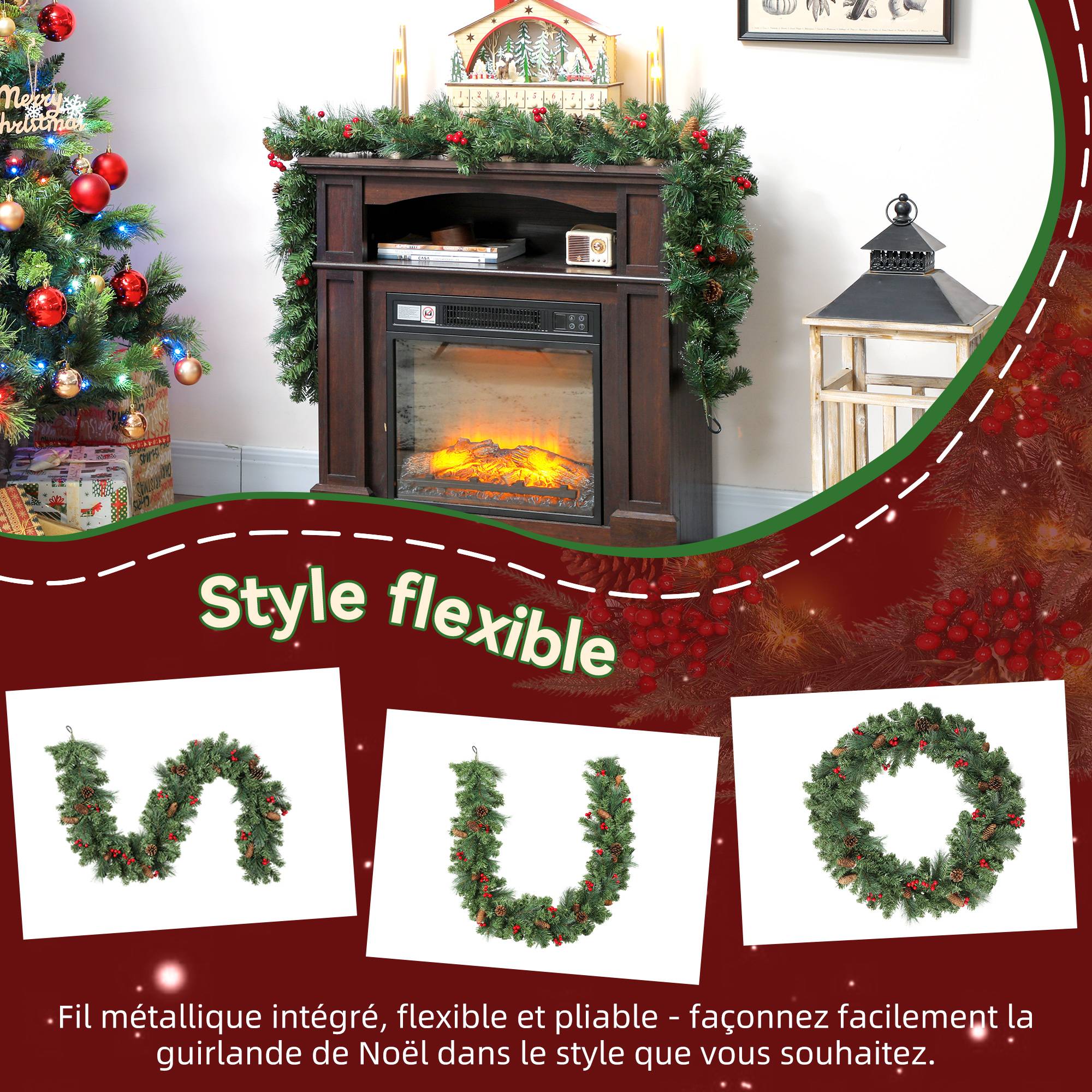 ComfortXL - Guirlande de Noël artificielle en plastique vert enneigé 180 cm 162 branches pour cheminée et décoration intérieure - Image 6