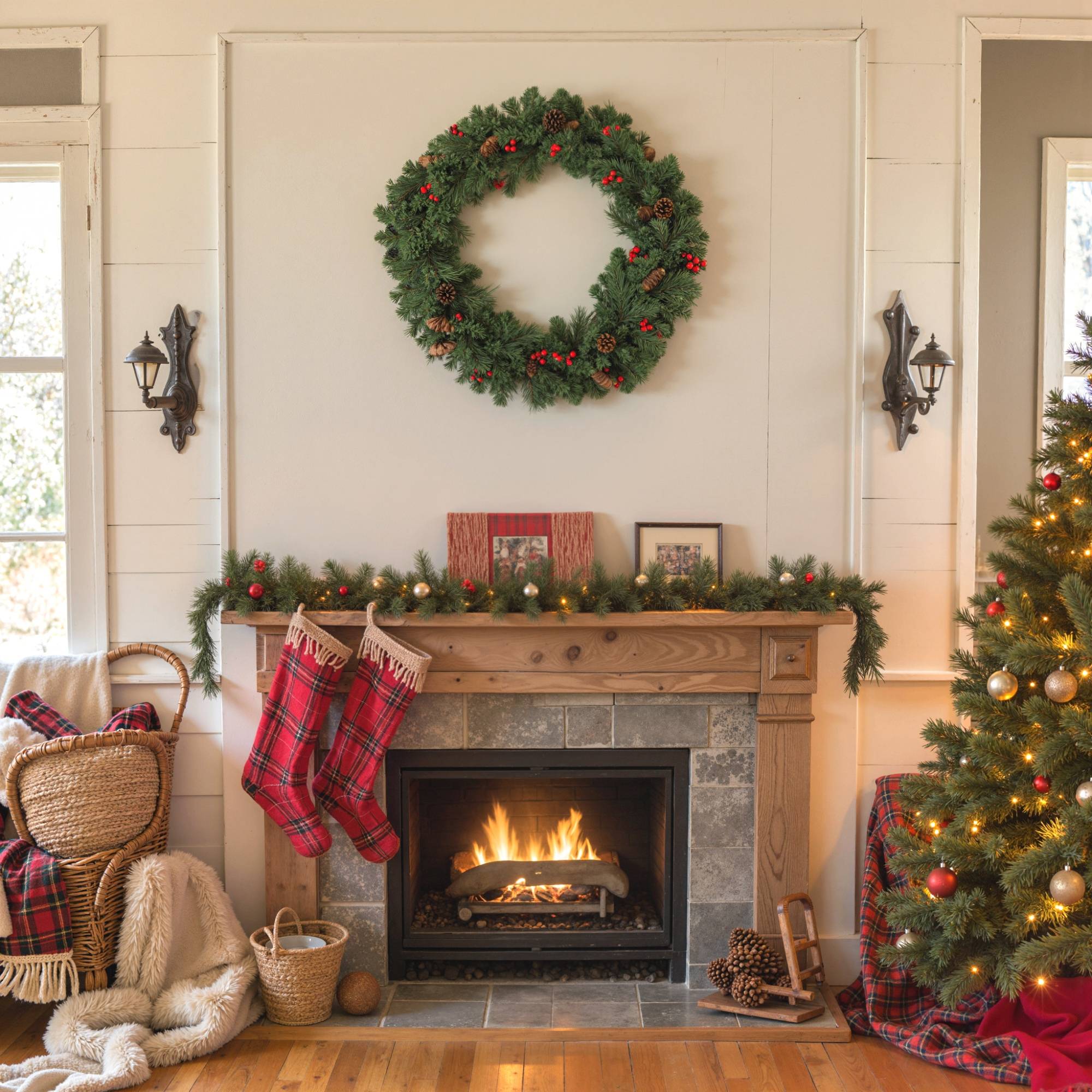 ComfortXL - Guirlande de Noël artificielle en plastique vert enneigé 180 cm 162 branches pour cheminée et décoration intérieure - Image 7