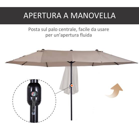 Parasol de jardin double avec ouverture à manivelle, en acier et polyester, 455x265x238 cm - Image 7