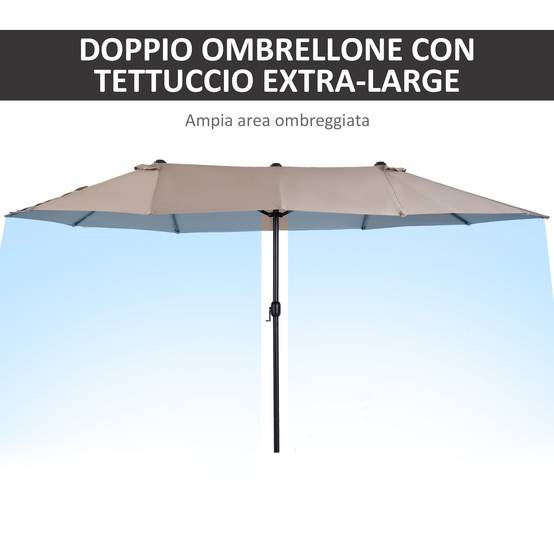Parasol de jardin double avec ouverture à manivelle, en acier et polyester, 455x265x238 cm - Image 6