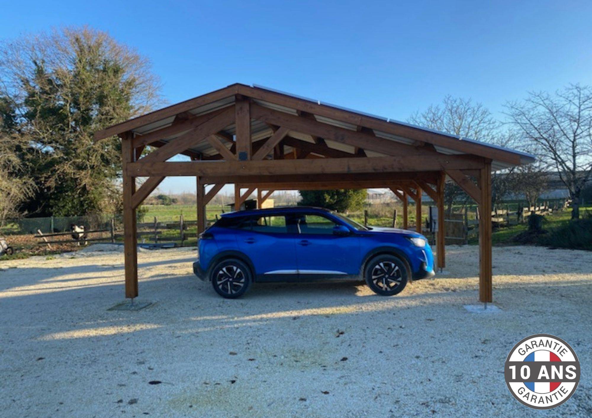 Cpbf Charpentes - Carport  deux pentes faitage décalé, 500cmx800cm, bois DOUGLAS Français  (Charpente en bois-auvent-abri voiture),  40 m². Garantie 10 ans - Image 4