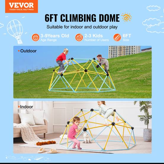 Vevor - VEVOR Dôme d'escalade géométrique enfants 3-9 ans, 183cm, charge 272kg, pour aire de jeu intérieur/extérieur - Image 2