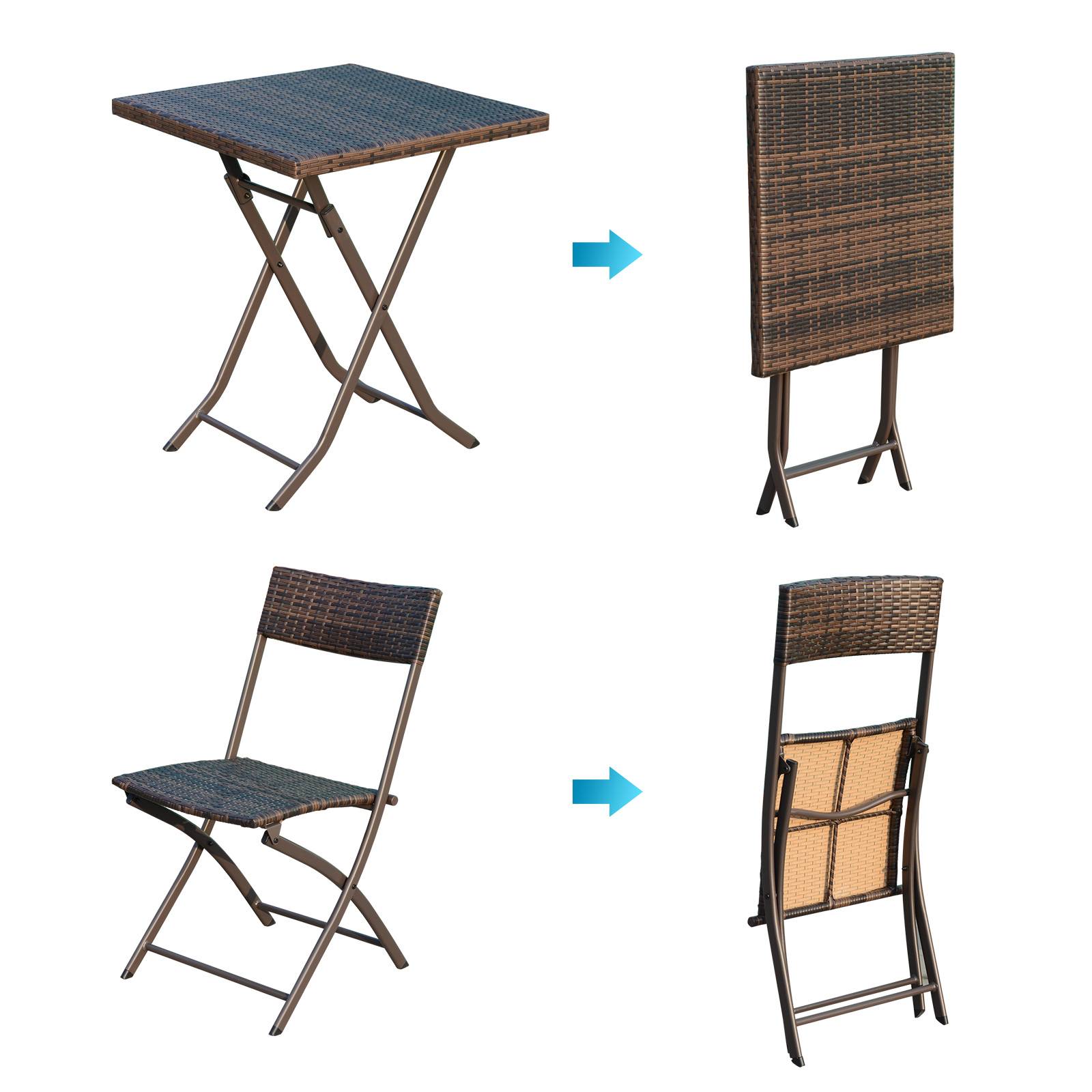 Outsunny - Ensemble meubles de jardin design table carré et chaises pliables résine tressée imitation rotin marron - Outsunny - Image 4
