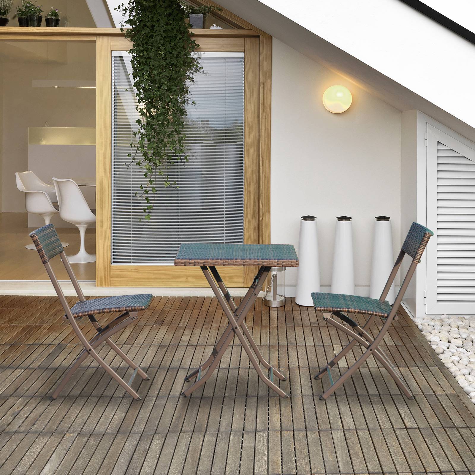 Outsunny - Ensemble meubles de jardin design table carré et chaises pliables résine tressée imitation rotin marron - Outsunny - Image 2