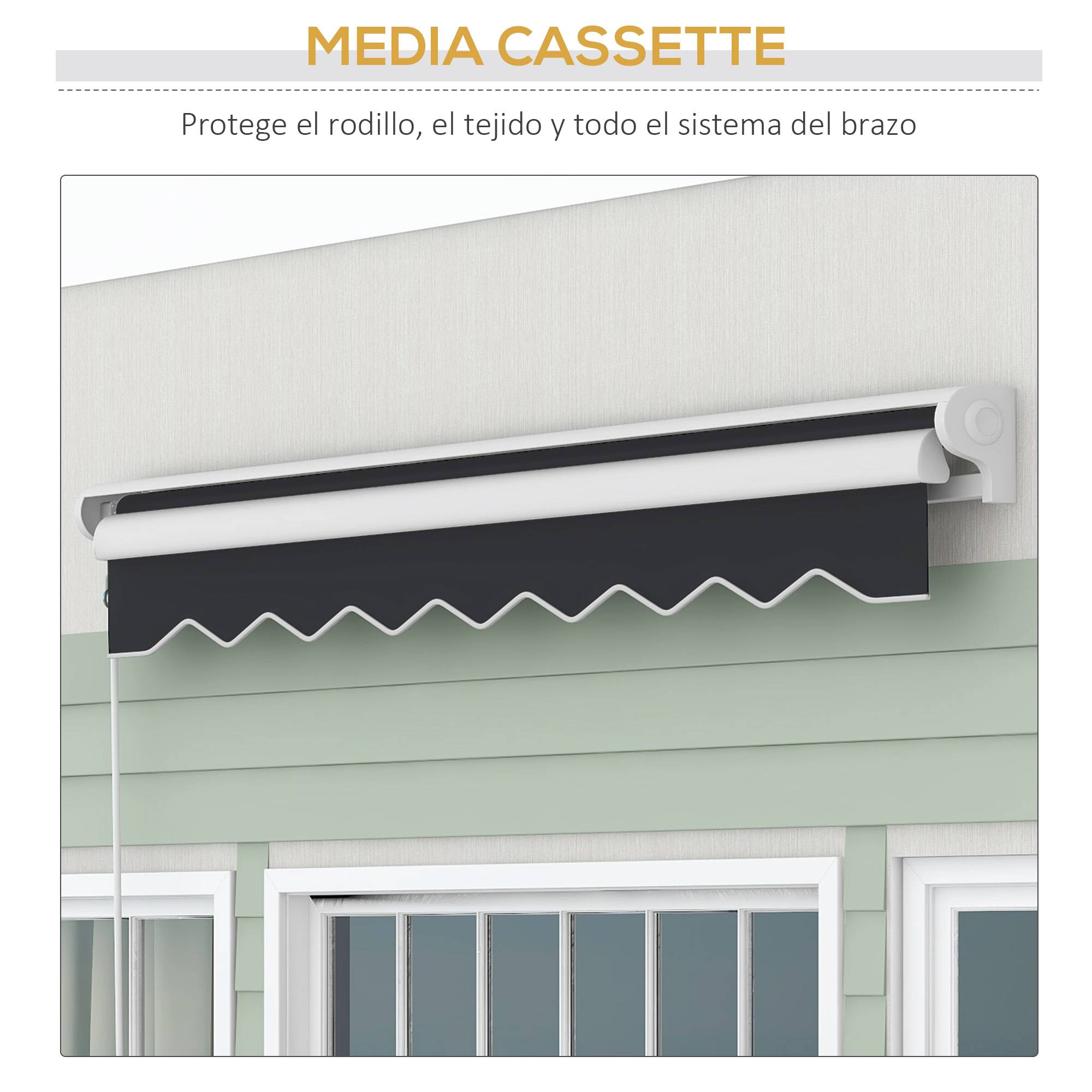 Store banne électrique rétractable et manuel 250 x 200 cm, store portable avec télécommande et manivelle, structure en aluminium gris - Image 7