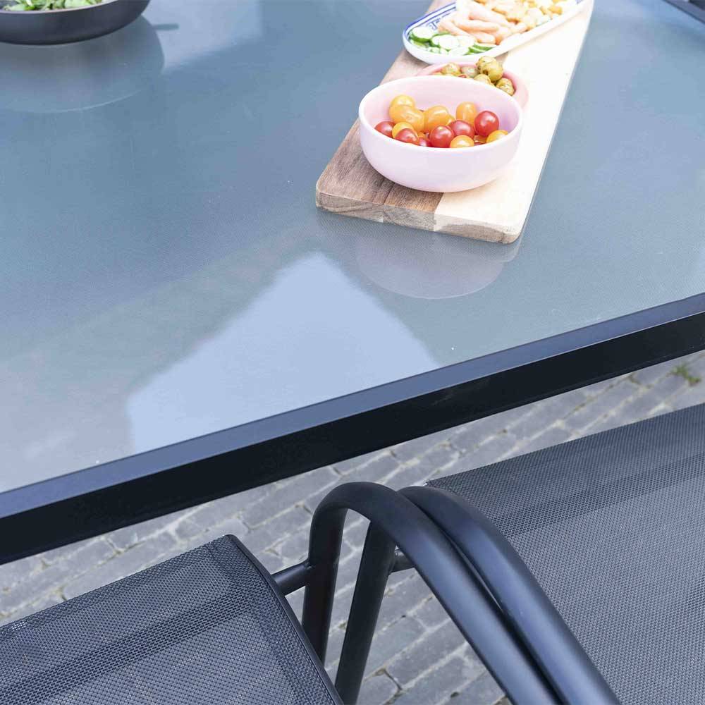 Wilsa Garden - Ensemble BLACKSUN 8p en aluminium, plateau en verre trempé avec 8 fauteuils en textilène - Image 3
