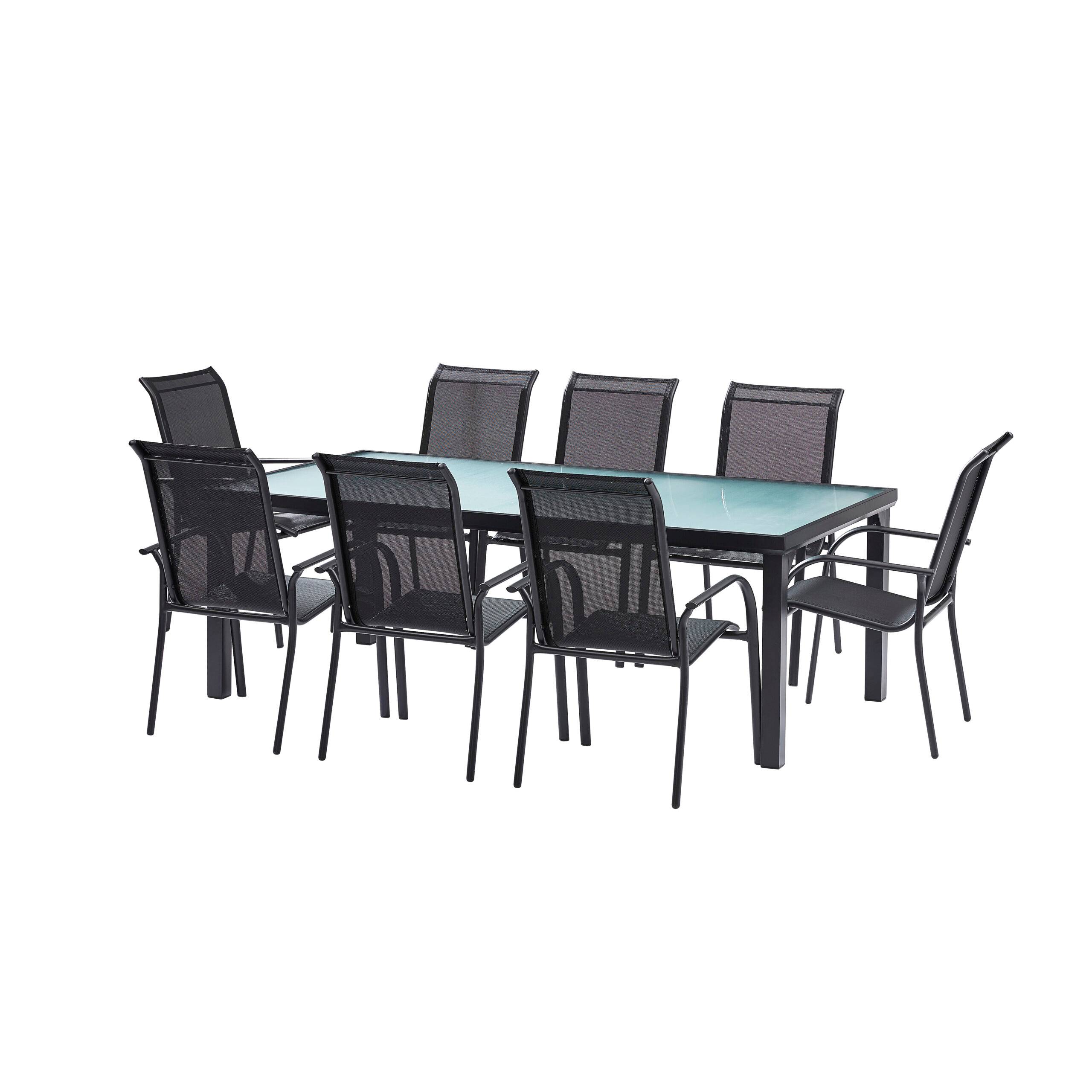 Wilsa Garden - Ensemble BLACKSUN 8p en aluminium, plateau en verre trempé avec 8 fauteuils en textilène - Image 1
