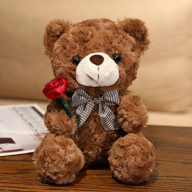 Ours en Peluche Marron Foncé 20cm avec Rose - Cadeau Romantique et Décoratif - Douceur et Réconfort Garantis - Lytech - Image 2