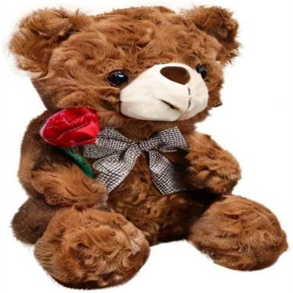 Ours en Peluche Marron Foncé 20cm avec Rose - Cadeau Romantique et Décoratif - Douceur et Réconfort Garantis - Lytech - Image 1