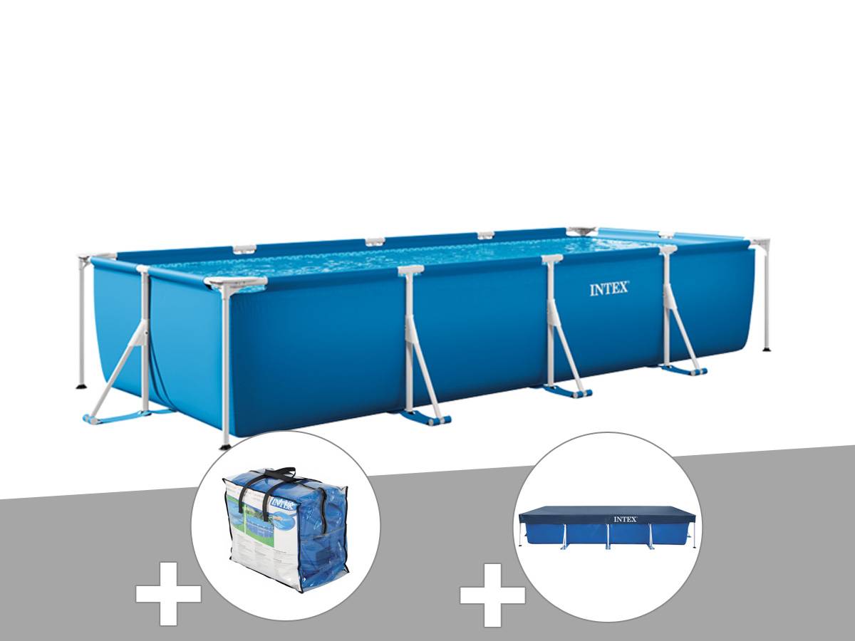 Kit piscine tubulaire rectangulaire 3,00 x 2,00 x 0,75 m + Bâche de protection + Bâche à bulles - Intex