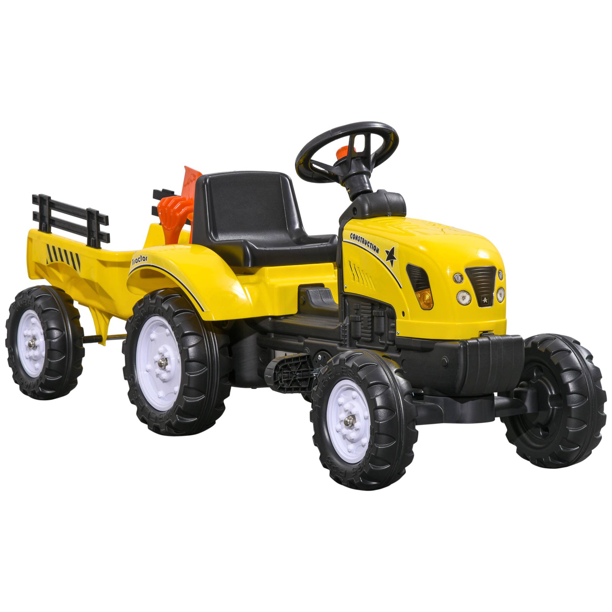 Sans Marque - Tracteur pédales remorque outils klaxon 3 ans métal noir jaune 133x42x51 cm - Image 1