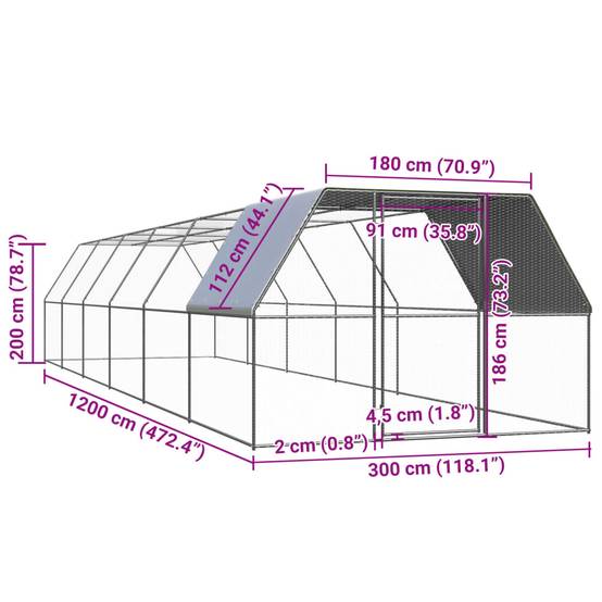 Poulailler Volière Extérieur Acier Galvanisé pour Jardin Sécurisé 3x12x2m – ComfortXL Outdoor Living - Image 5