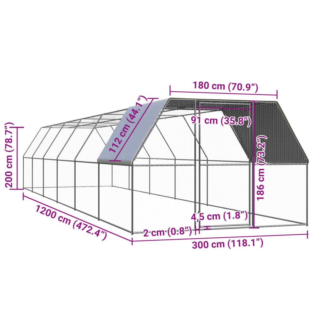 Poulailler Volière Extérieur Acier Galvanisé pour Jardin Sécurisé 3x12x2m – ComfortXL Outdoor Living - Image 5