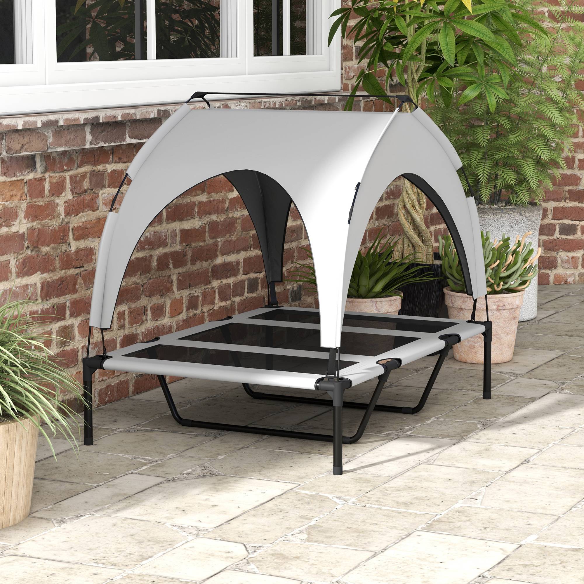 Lit pour chien surélevé avec toit, tissu Oxford gris clair, 106 x 76 x 94 cm - PANGIVO - Image 8