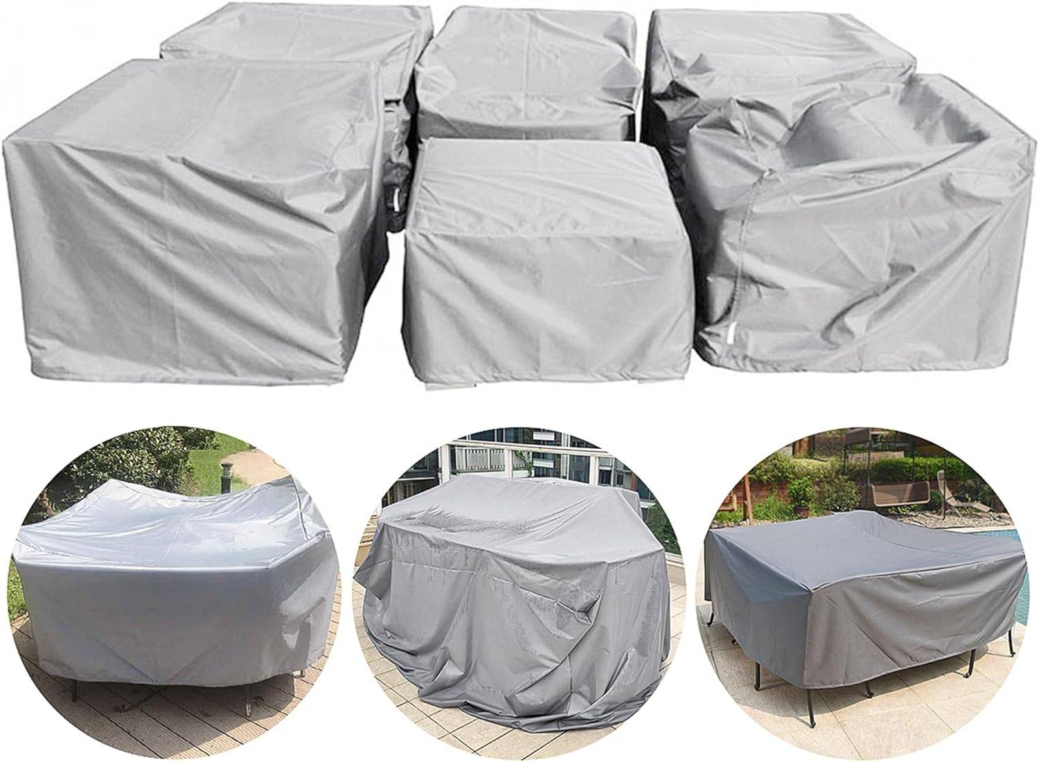 IntiMeg - Housse Salon de Jardin 210D Oxford Tissu Housse de Protection pour Mobilier Protection contre la pluie et la poussière, Anti-UV(150x150x75cm ,argent - Image 3