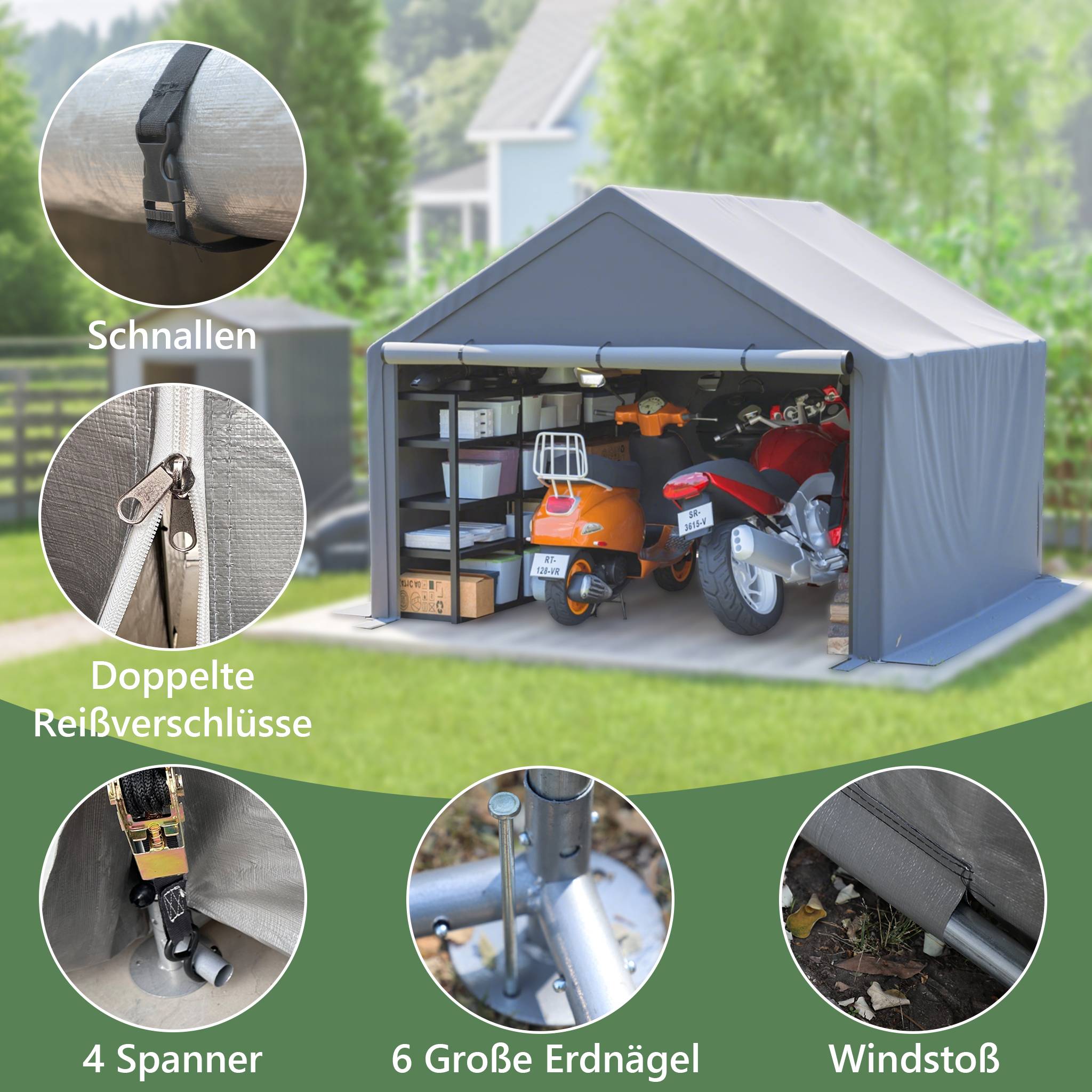 Abri de Stockage XXL Tente de Jardin pour Vélos et Outils Acier Galvanisé 305x396x233cm Gris - ComfortXL Outdoor Living - Image 3