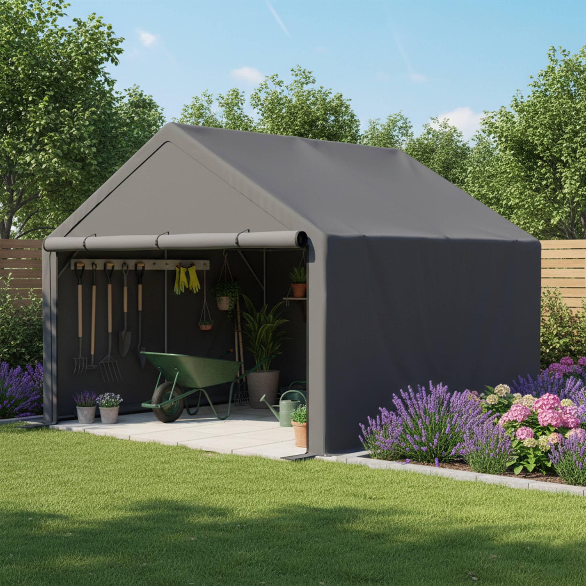 Abri de Stockage XXL Tente de Jardin pour Vélos et Outils Acier Galvanisé 305x396x233cm Gris - ComfortXL Outdoor Living - Image 1