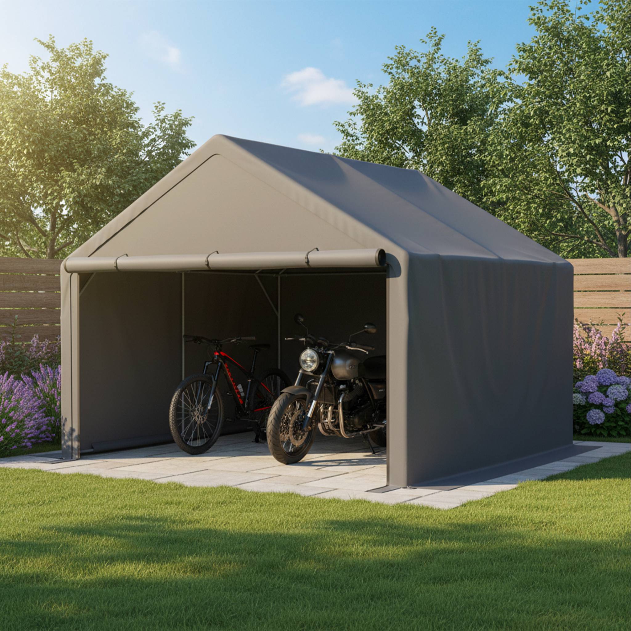 Abri de Stockage XXL Tente de Jardin pour Vélos et Outils Acier Galvanisé 305x396x233cm Gris - ComfortXL Outdoor Living - Image 7