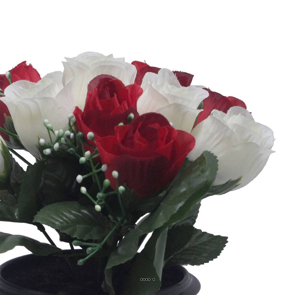 Artificielles - Pot pour Tombe de bouton de rose et mini fleurs Rouge-blanc artificiels - Toussaint - couleur: Rouge-blanc - Image 3