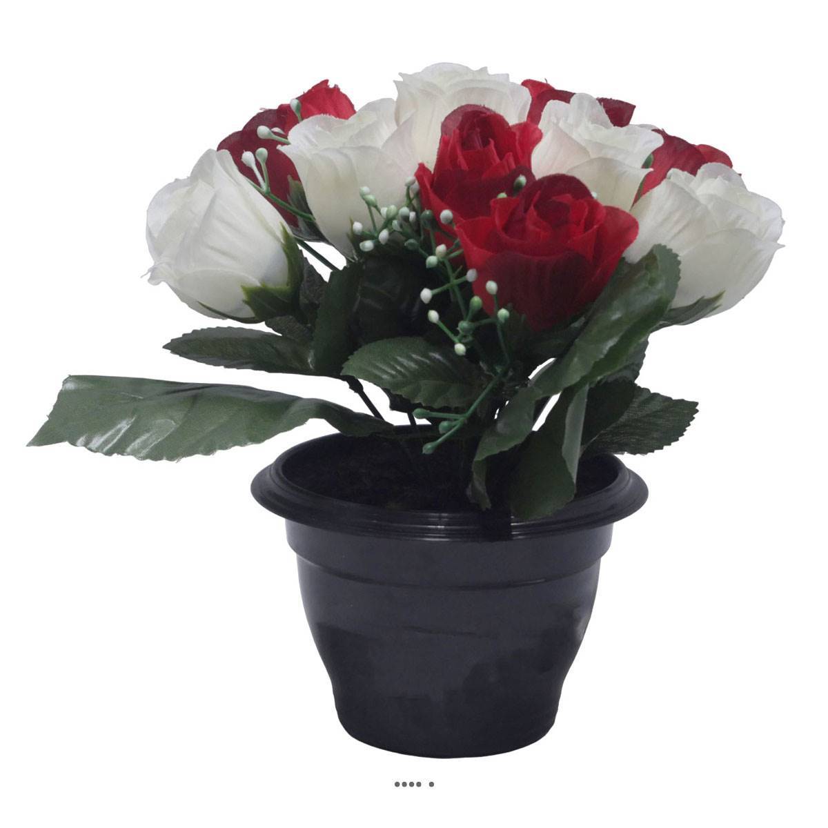 Artificielles - Pot pour Tombe de bouton de rose et mini fleurs Rouge-blanc artificiels - Toussaint - couleur: Rouge-blanc - Image 1