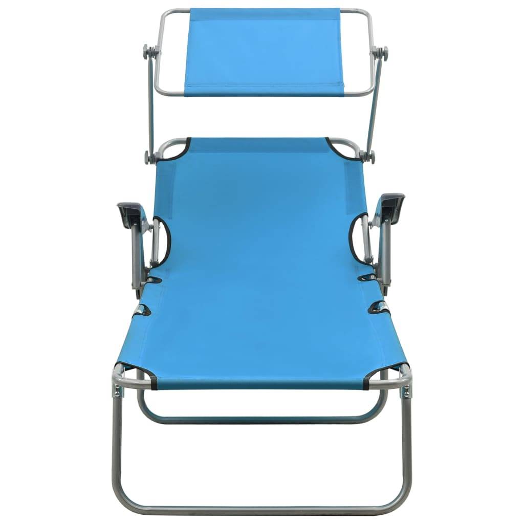 Helloshop26 - Transat chaise longue bain de soleil lit de jardin terrasse meuble d'extérieur 188 cm avec auvent acier bleu - Image 2