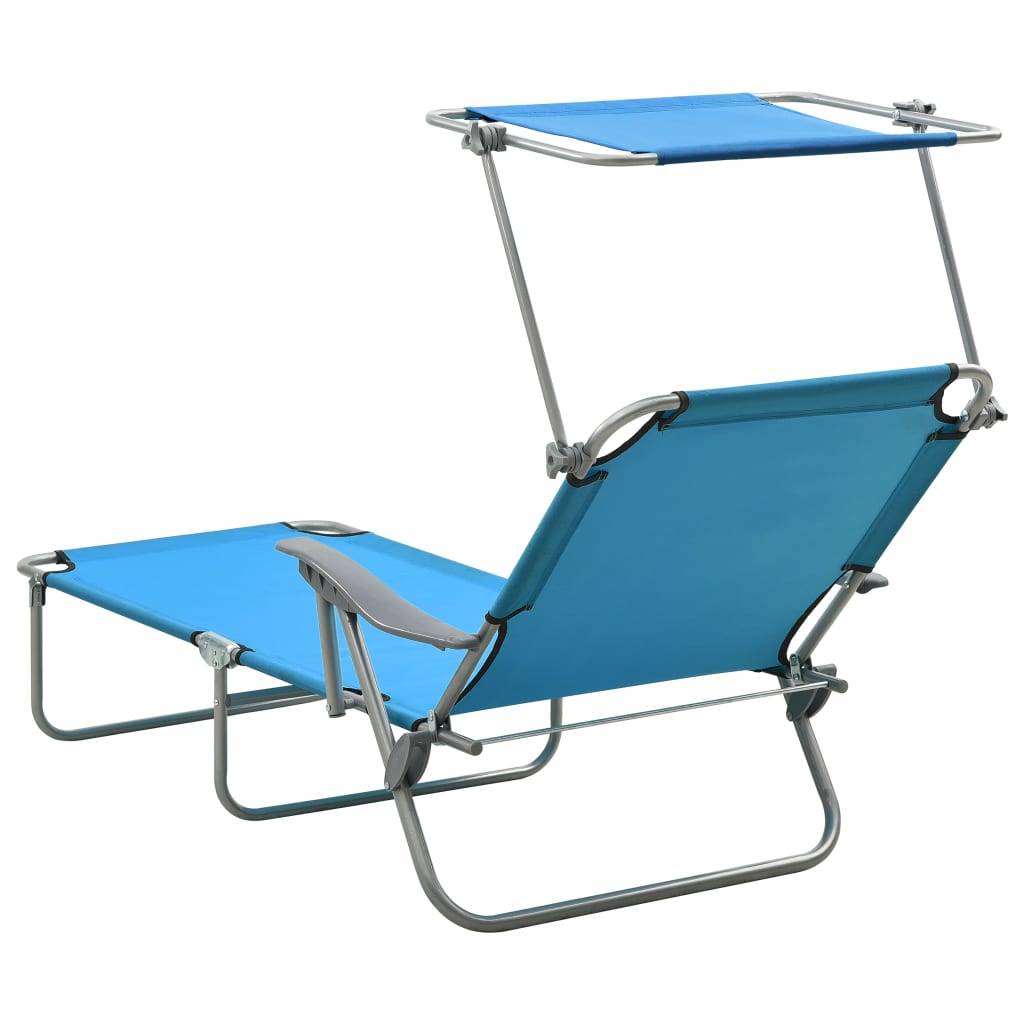 Helloshop26 - Transat chaise longue bain de soleil lit de jardin terrasse meuble d'extérieur 188 cm avec auvent acier bleu - Image 3