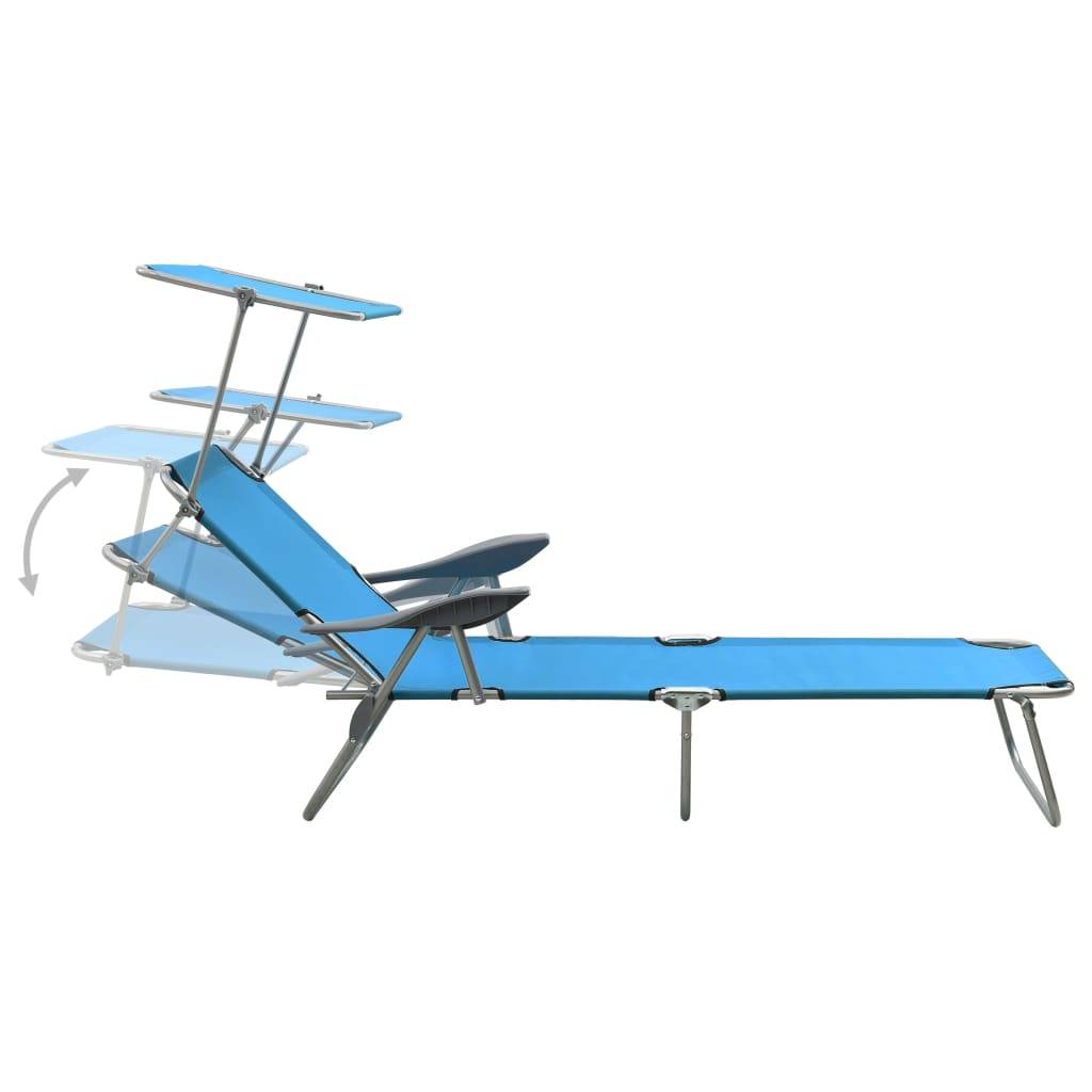 Helloshop26 - Transat chaise longue bain de soleil lit de jardin terrasse meuble d'extérieur 188 cm avec auvent acier bleu - Image 4